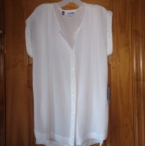 Small - Sheer White Blouse, Sequin Accent, New!